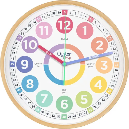 Vista 9 de Oyster&Pop Reloj de aprendizaje para niños - Reloj de enseñanza para decir la hora - Relojes de pared para niños para dormitorios - Decoración