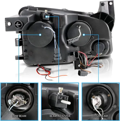 Vista 5 de AmeriLite Juego de faros delanteros de repuesto para Dodge Charger Dual Xtreme 2006-2010 con anillos de halo LED, color negro, lado del pasajero
