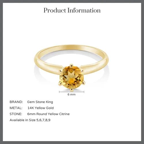 Vista 68 de Anillo de compromiso solitario con piedra preciosa redonda de oro amarillo de 14 quilates de 0.236 in para mujer Ajuste clásico de 6 puntas