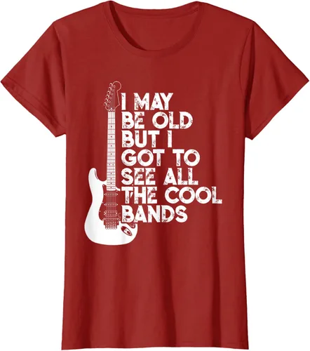 Vista 46 de Camiseta con texto en inglés "I May Be Old But I Got to See All The Cool Bands" Negro