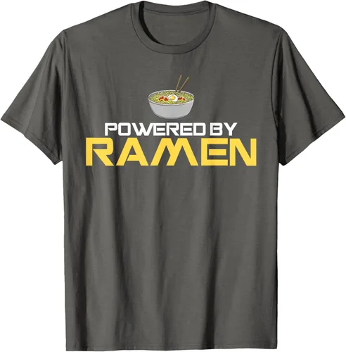 Vista 102 de Camiseta de fideos de anime japoneses Powered By Ramen, Negro, S