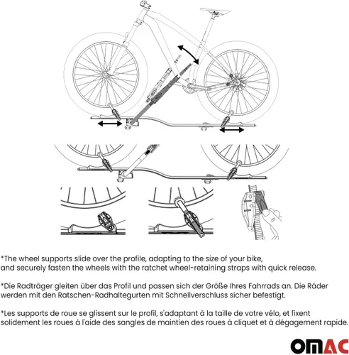 Vista 6 de OMAC Soporte para bicicleta de montaje en techo para coche, portador de bicicleta, universal, con cerradura negra