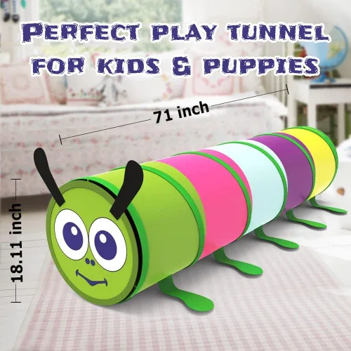 Vista 8 de WER Tienda de campaña de túnel de juego para niños, oruga, túnel emergente para niñas, niños, tubo de juguete para gatear al aire libre e