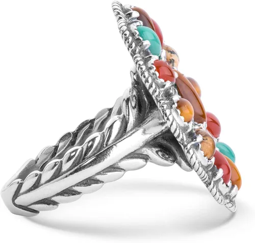 Vista 3 de Anillo con diseño de ojo de tigre, jaspe y cornalina de plata de ley americana, tamaño 5 a 10