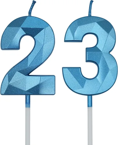 Vista 9 de Velas de cumpleaños número 23 y 32 para pastel, velas doradas con forma de diamante 3D con forma de diamante, decoraciones de cumpleaños