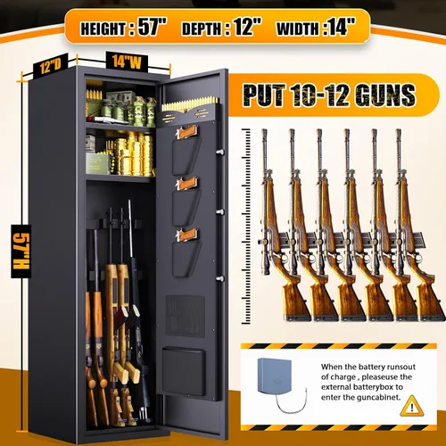 Vista 2 de Caja fuerte biométrica para armas 10-12, segura para rifles y pistolas, no requiere montaje, armario de pistola Larage con 3 bolsas de pistola