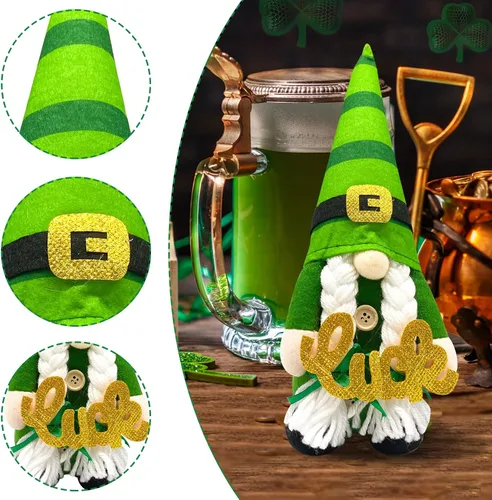 Vista 3 de Decoraciones del día de San Patricio, decoración del día de San Patricio, muñeca de duende, decoraciones de gnomos del día de San Patricio