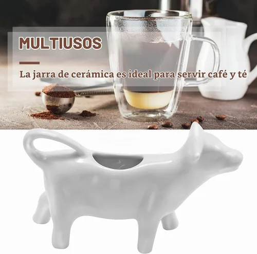 Vista 4 de Crema de cerámica con forma de vaca y jarra de salsa, mini jarra de leche de 3.4 fl oz para café, té, cocina