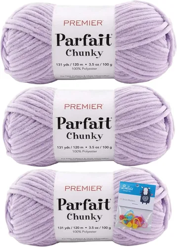 Vista 34 de Premier Yarns Parfait - Ovillo de felpilla grueso, 3.5 onzas, 6 unidades, peso súper voluminoso, paquete de 3 unidades con marcadores de puntada