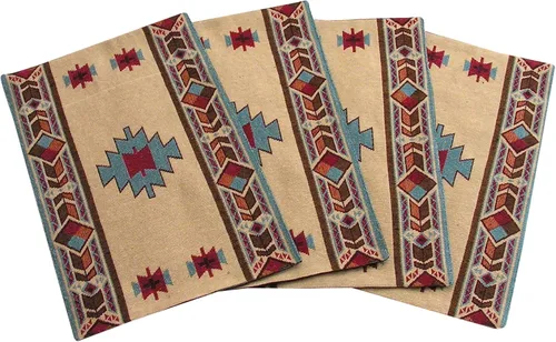 Vista 8 de Kinara Juego de manteles individuales Black Bear - Diseño nativo americano del suroeste - Patrón hermoso y único - Tejido fino cuatro manteles
