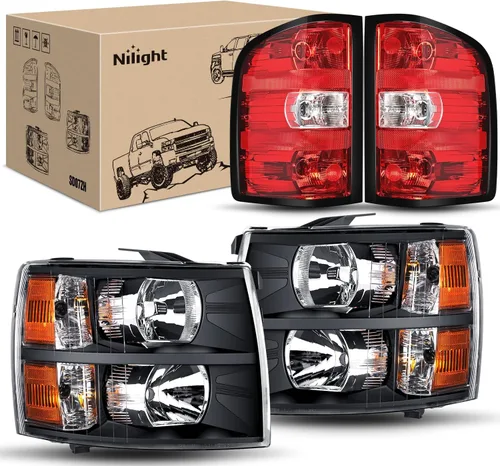 Vista 13 de Nilight Conjunto de faros para 2007 2008 2009 2010 2011 2012 2013 Silverado 1500 2007-2014 Silverado 2500HD 3500HD Faros de repuesto Carcasa negra