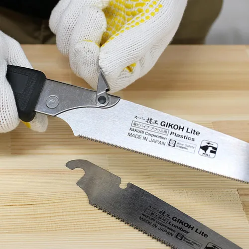 Vista 5 de KAKURI Sierra de mano japonesa [corte de bambú] Sierra de tracción japonesa de 8-1/4 pulgadas con cubierta de cuchilla, fabricada en Japón