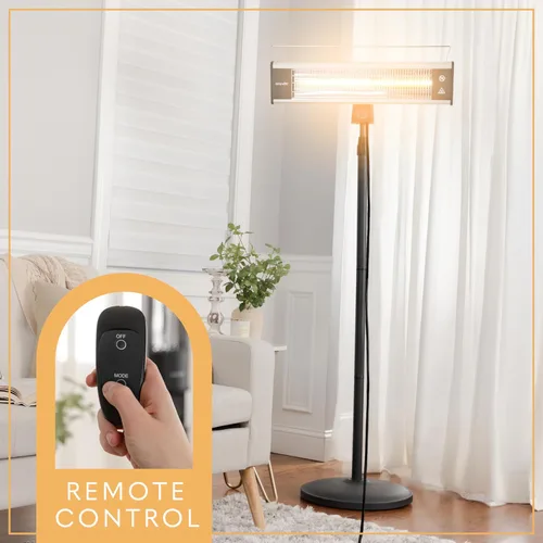 Vista 4 de SereneLife Calentador infrarrojo para patio, calentador eléctrico de patio para uso en interiores/exteriores, calentador de pie portátil con control