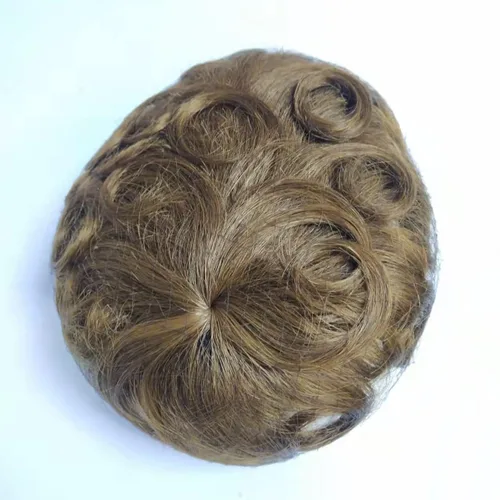 Vista 4 de Peluca de cabello humano real corto y rizado con flequillo frontal para mujer, color marrón claro, pelucas transpirables, extensiones de pelo de 5.1