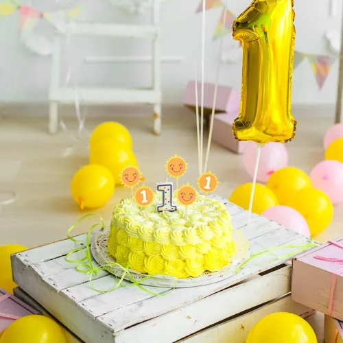 Vista 6 de Decoración para cupcakes de primer cumpleaños, decoración de pastel de sol, alimentos y frutas, para baby shower, decoraciones de cumpleaños