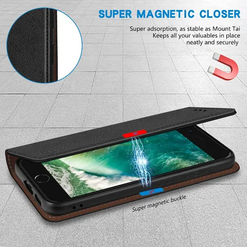 Vista 3 de ZZXX Funda tipo cartera para iPhone 7 Plus con bloqueo RFID, ranura para tarjetas, soporte, funda protectora de cuero magnético fuerte para iPhone 8