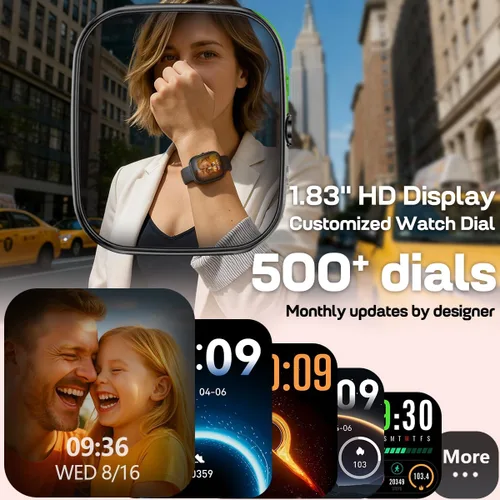 Vista 8 de MorePro Reloj inteligente (respuesta/hacer llamada), reloj de salud de 1.83 pulgadas con frecuencia cardíaca, presión arterial, SpO2 y monitor