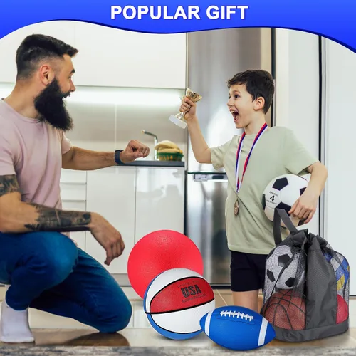 Vista 6 de Deekin Juego de 4 pelotas deportivas para niños y adolescentes, incluye tamaño oficial de baloncesto, fútbol, fútbol, patio de recreo, pelota