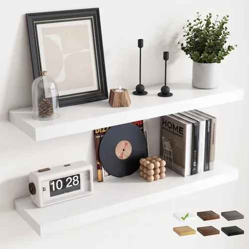 Vista 8 de 16 Inch Floating Shelves for Wall 2 Pack, 8"D Wood Grain Bathroom Shelves Acabado negro
