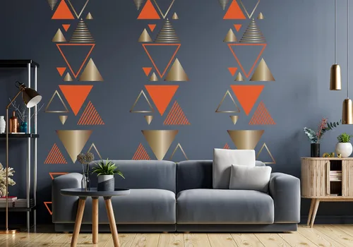 Vista 6 de Calcomanías de arte de pared triangular, calcomanías geométricas triangulares, decoración retro de mediados de siglo 70, despegar y pegar, fácil