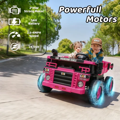 Vista 5 de Camión volquete eléctrico de 24 V y 2 plazas, juguetes para automóvil, cama Rosa