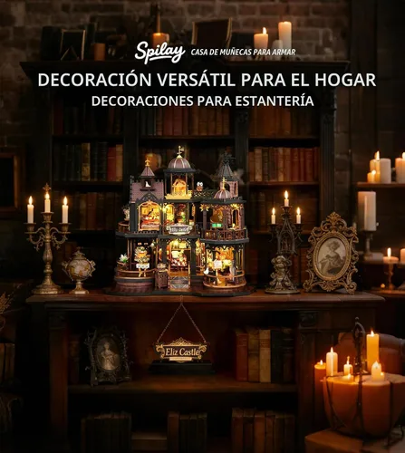 Vista 5 de Spilay Kit de Casa en Miniatura DIY, Casa de Muñecas Castillo de Edimburgo con Caja de Música y Cubierta Antipolvo, Kit de Rompecabezas de Madera 3D