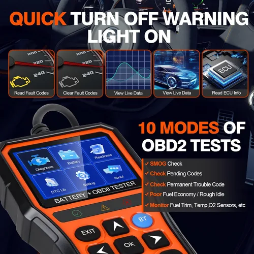Vista 8 de Herramienta de diagnóstico de escáner PRO OBD2 2 en 1, lector de códigos de coche con probador de batería, lector de códigos de motor con reinicio