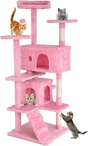 Vista 11 de Muebles para gatos de varios niveles de 54 pulgadas Torre Condominio Casa para gatos de interior - Ashy