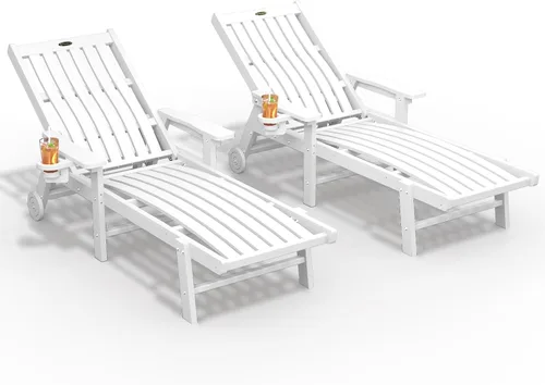 Vista 11 de THOEOE Juego de 2 tumbonas para exteriores, silla de piscina HDPE, madera