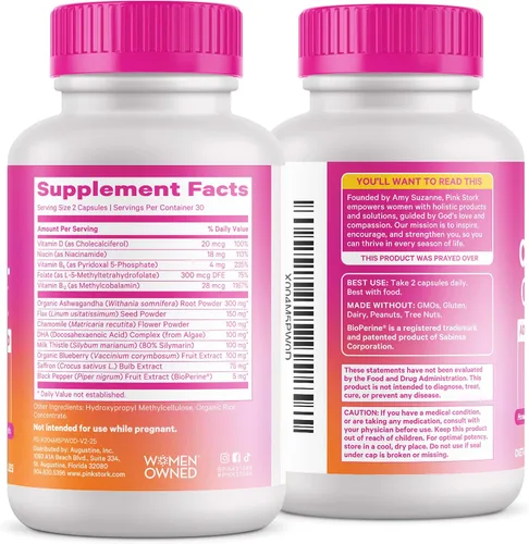 Vista 8 de Pink Stork Suplementos de cortisol para mujeres, apoyo suprarrenal adaptogénico y administrador del estrés con Ashwagandha orgánica, Omega 3