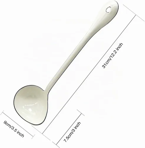 Vista 2 de Cucharas de sopa blancas de 12.2 pulgadas, cucharas de cocina grandes de acero esmaltado, cucharones de salsa para servir