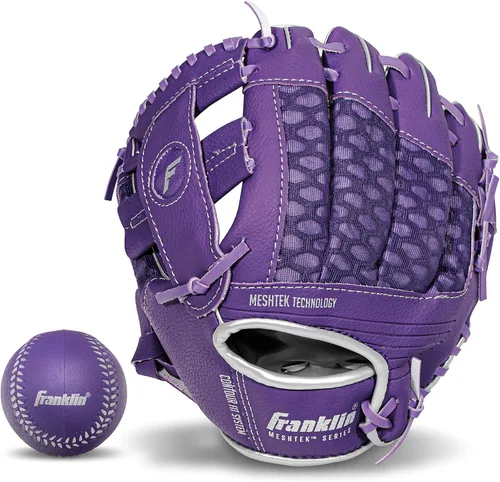 Vista 7 de Franklin Sports Guantes Meshtek + pelota para niños Azul marino/Lima/Naranja