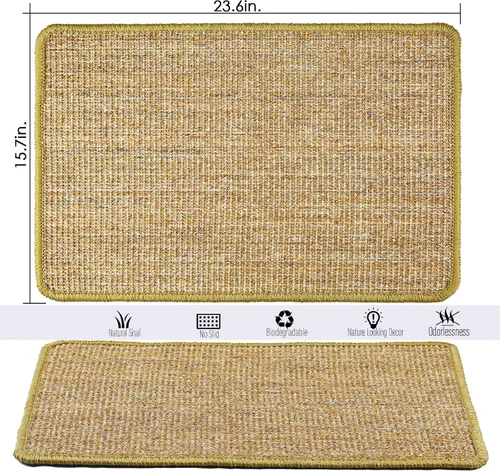Vista 2 de Alfombrilla de rascar para gatos, 23.6 x 15.7 pulgadas, rascadores de sisal natural para gatos de interior con cintas de velcro, tapete para rascar