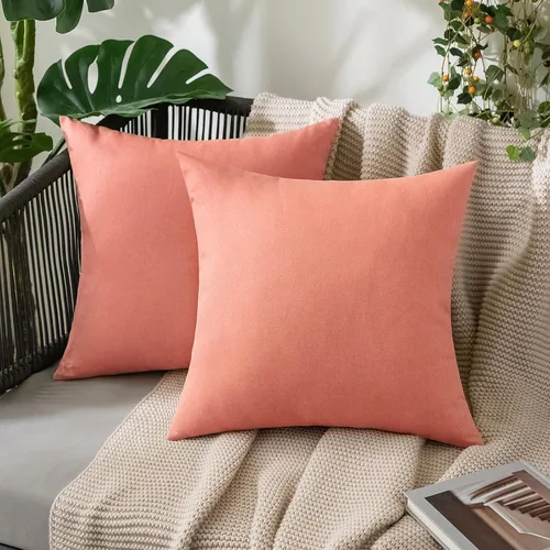 Vista 64 de MIULEE - Paquete de 2 fundas de almohada decorativas para exteriores, impermeables, sólidas, de imitación de lino, para jardín, casa de campo, Azul