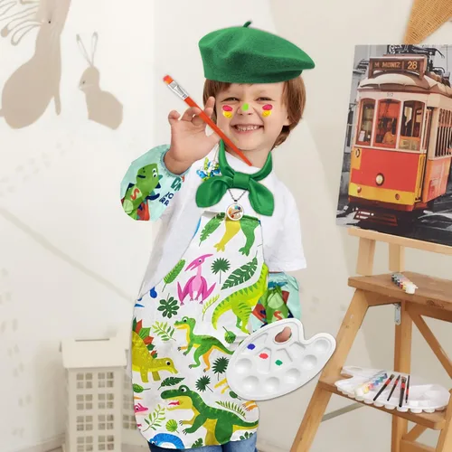 Vista 4 de Juego de 15 piezas de disfraz de artista para niños, delantal de arte para niños, disfraz de pintor para Halloween, día de la carrera, fiesta