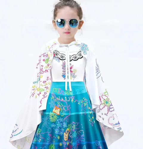 Vista 2 de Disfraz de Mirabel Madrigal para niños, disfraz de Mirabel, faldas de princesa, capa de capa, trajes de Halloween con bolsa