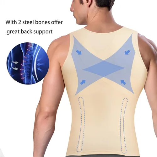 Vista 3 de Eleady Camiseta de compresión para hombre con cremallera para adelgazar el cuerpo, camiseta deportiva sin mangas