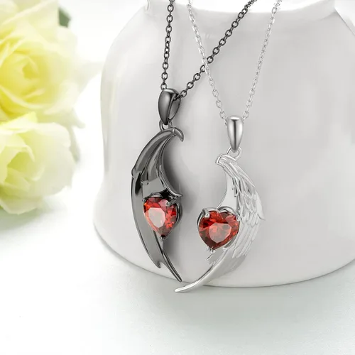 Vista 3 de CVRAVO Collar a juego para parejas, plata de ley 925, colgante de ángel y diablo, collar a juego para parejas para él y ella, regalo de joyería
