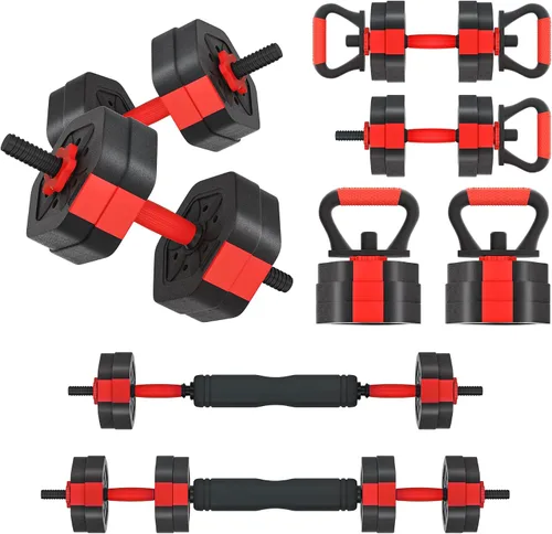 Vista 11 de VIVITORY Juego de mancuernas de pesos ajustables, pesas libres con conector, juego de mancuernas ajustables antideslizantes, barra para gimnasio
