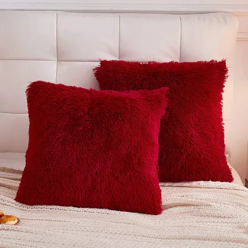 Vista 20 de LIFEREVO Paquete de 2 fundas de almohada de piel sintética, serie de lujo decorativa para el hogar de felpa peluda, funda de almohada peluda súper
