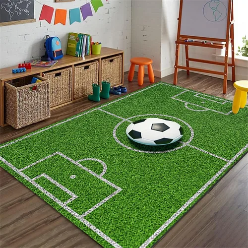 Vista 13 de Alfombra de fútbol americano, 3 x 4 pies, lavable de gran tamaño, ilustraciones 3D, con textura de cuero de fútbol, con cordones, alfombras