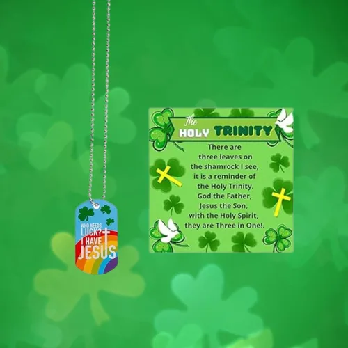 Vista 6 de Biblebanz Collares de etiqueta de perro de fe del día de San Patricio con tarjetas de trébol de la Santísima Trinidad, significado del trébol
