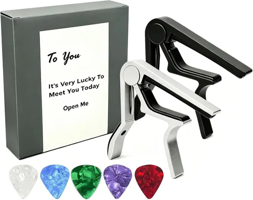 Vista 9 de Capo, Cejilla de guitarra para guitarras acústicas y eléctricas con 5 púas (negro)