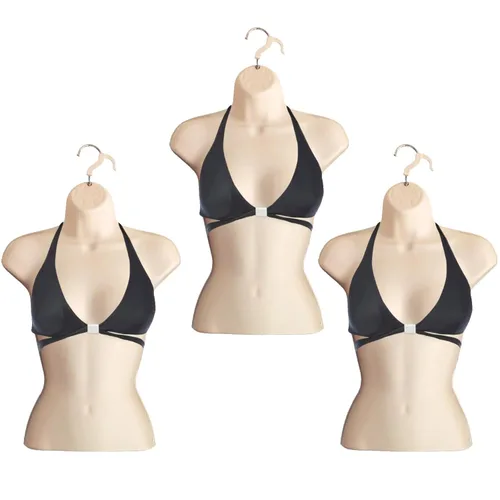 Vista 29 de Maniquí femenino con espalda hueca y cuerpo apilable con ganchos para colgar para exhibición de camisetas, encimera, ferias de manualidades, fotos