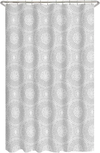 Vista 3 de Zenna Home Medallion - Cortina de ducha impermeable de PEVA, 70 x 72 pulgadas, color blanco
