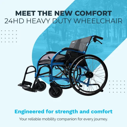 Vista 2 de Sillas de ruedas resistentes 24HD para adultos, silla de transporte plegable ligera con respaldo ergonómico, diseño portátil y marco duradero, ancho