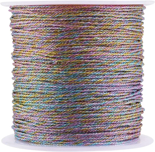 Vista 16 de LiQunSweet Cordón metálico de 21 yardas, 0.039 in/15 capas, hilo de abalorios, manualidades y decoración, colorido