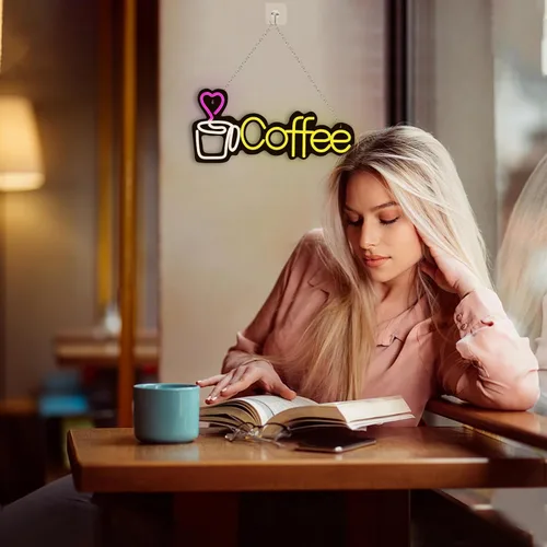 Vista 5 de Letrero de neón de café con luces LED para negocios, regulable, 5 V, alimentado por USB, para decoración de pared, letrero de luz LED para club