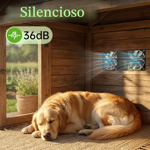 Vista 4 de Ventilador solar para gallinero con funcionamiento 24/7 y 2 temporizadores