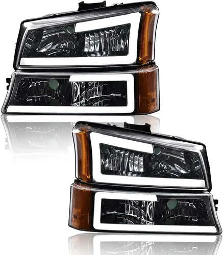 Vista 15 de G-PLUS Faros delanteros compatibles con Chevy Avalanche 1500 2500/Ajuste Chevy Silverado 1500 2500 HD 3500 2003-2006, lente transparente, carcasa